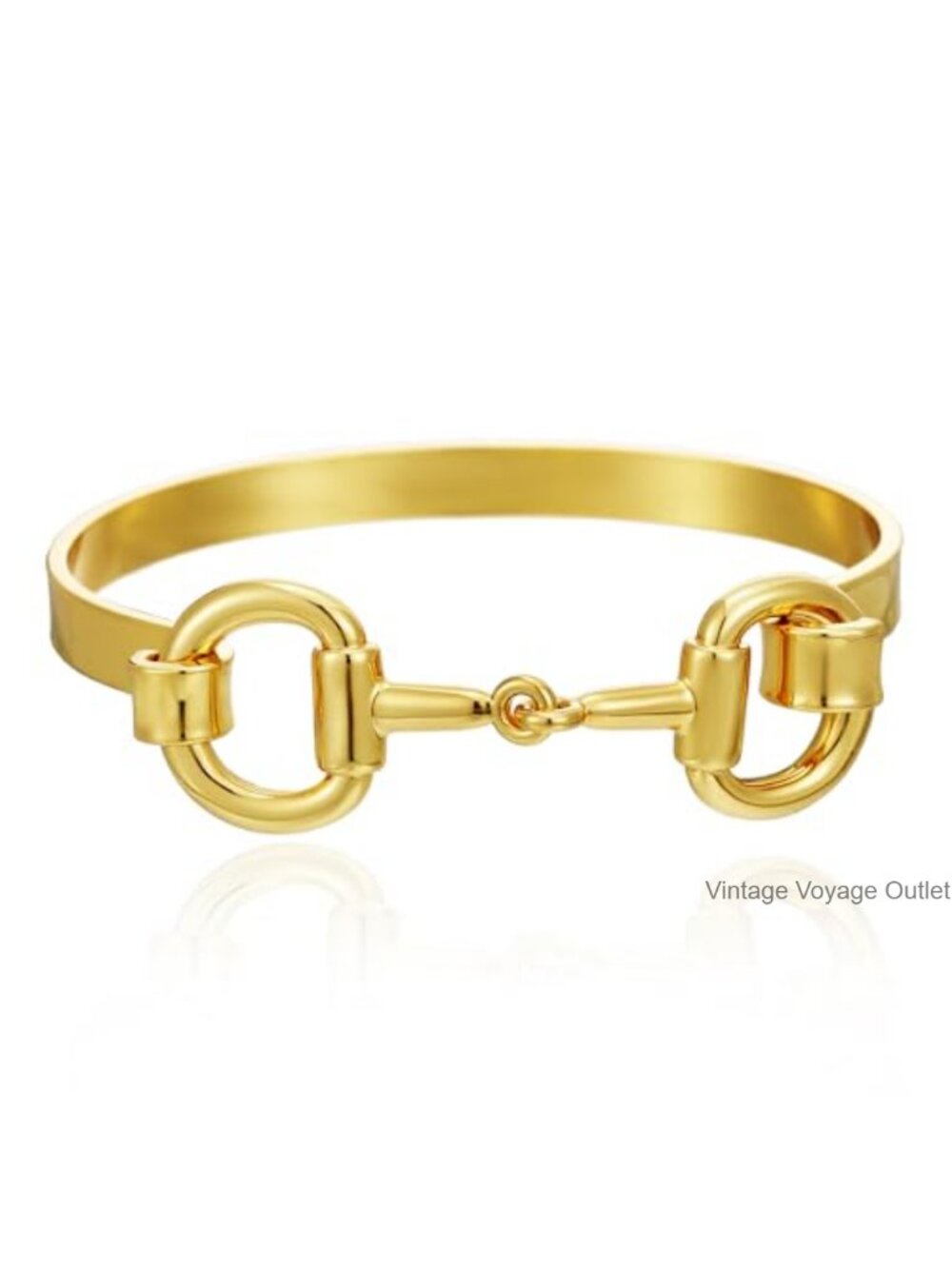 18K Gold Plated Horse Bit Bangle Bracelet Women Stainless Steel Cuff
